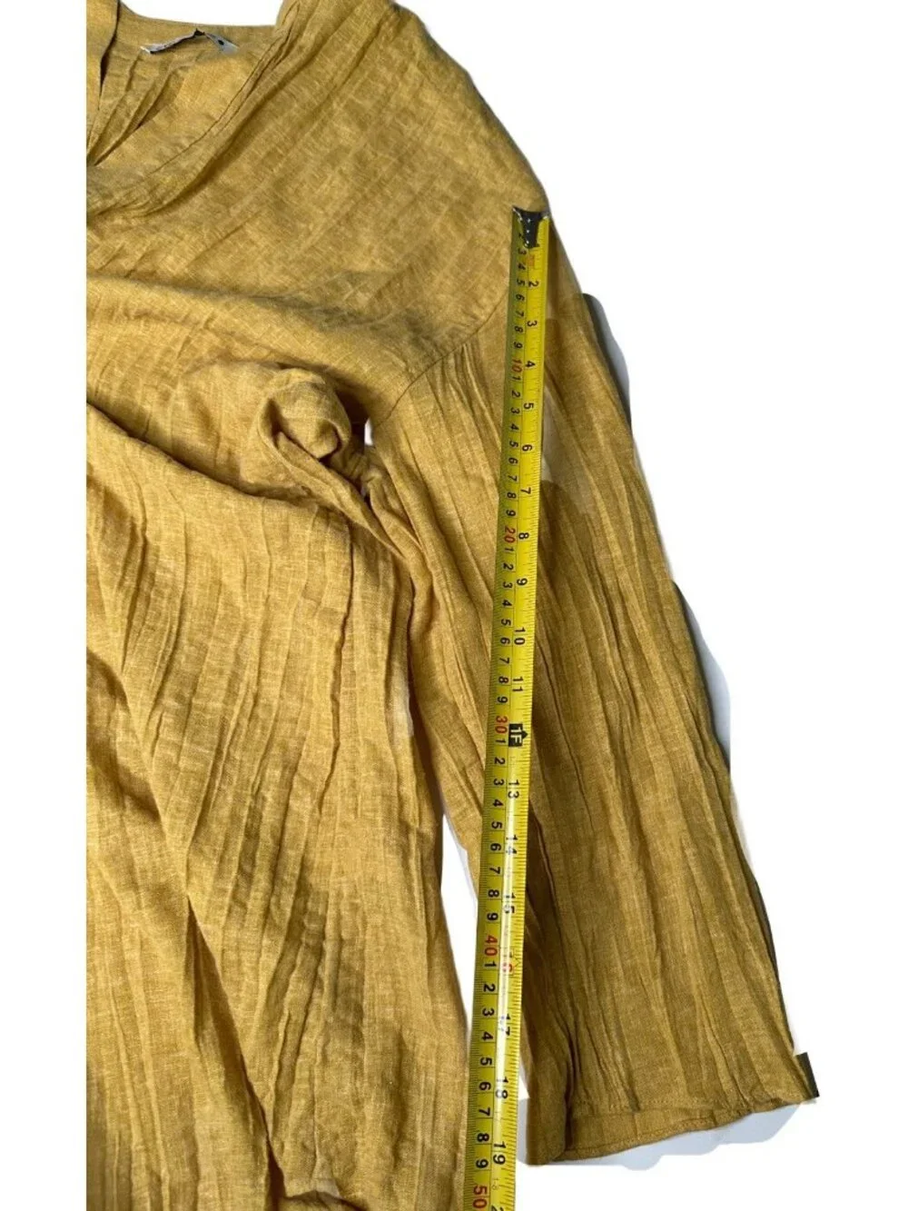 ZARA PLEATED LINEN BLEND TUNIC DRESS ZW COLLECTION Boho Mustard Yellow XS